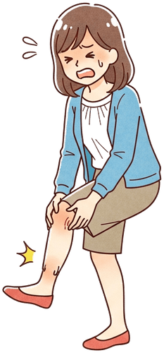 ふくらはぎの肉離れで痛みを感じている女性のイラスト