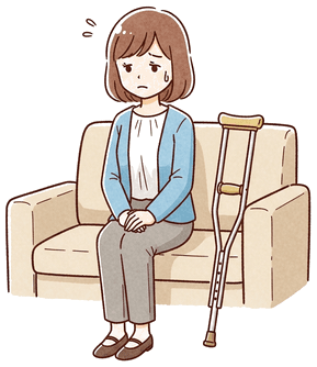 ソファで安静にして不安そうな女性のイラスト