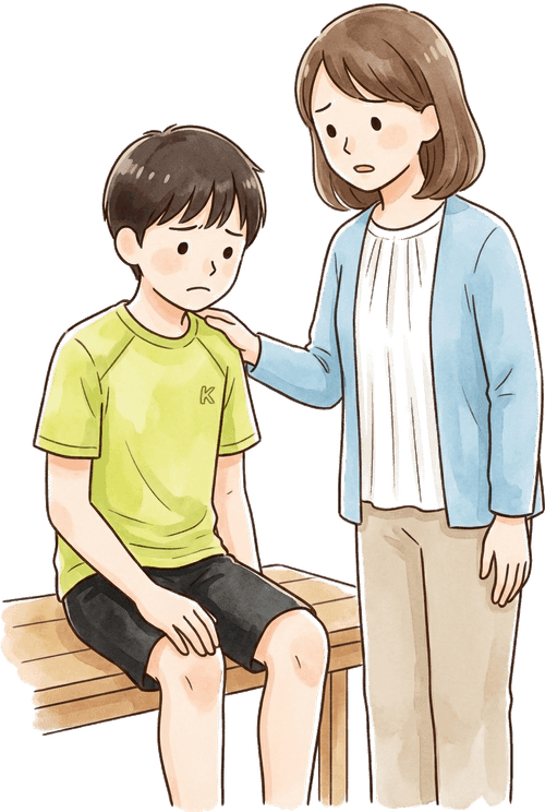 成長痛だからと言われて不安な親子のイラスト