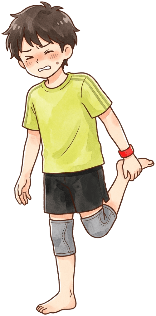 サポーターとストレッチに頼る子供のイラスト