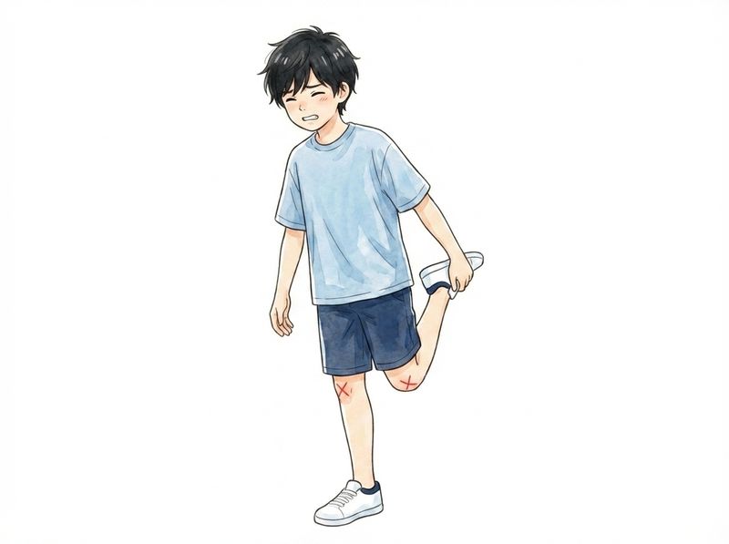 太もも前面のストレッチをしている少年
