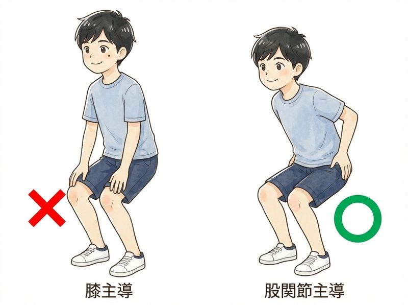膝主導と股関節主導の動作パターンの比較:負荷の分散の違い